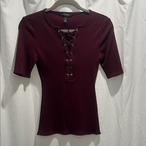 White House Black Market Burgundy Lace-Up Bodysuit